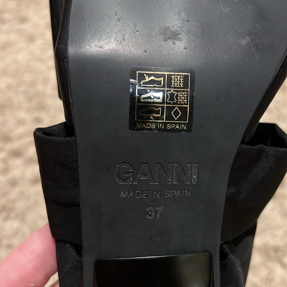 Ganni Black Soft Bow Kitten Heel Sandals Mule Size 7 - Picture 5 of 6